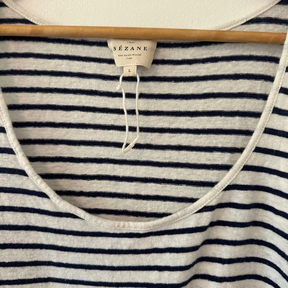 Sezane John Top in Ecru and Navy - Size Large - Picture 6 of 10